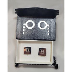 Dual Monocle Men's Square Cufflinks Brown Coppertone B Letters